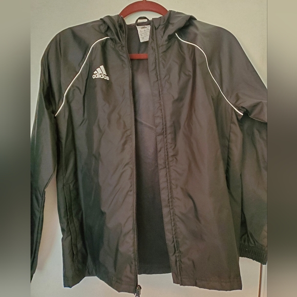 adidas Black Core 18 Rain Jacket With Hood Unisex Youth Medium - Picture 2 of 6
